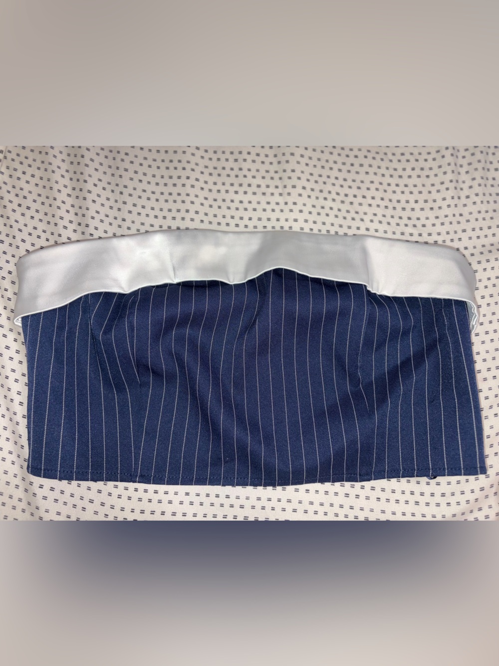 Navy Pinstripe Suit Blazer Lining with White Trim